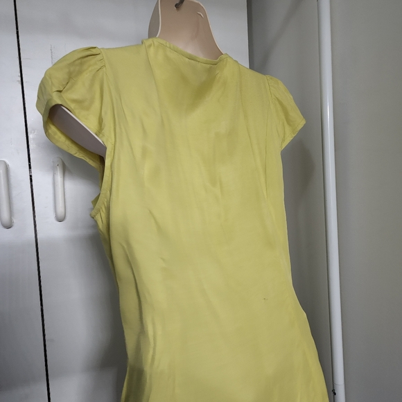 Aus 8 Cue Yellow Layered Frill Zip Front Short Sleeved Blouse - Picture 8 of 16